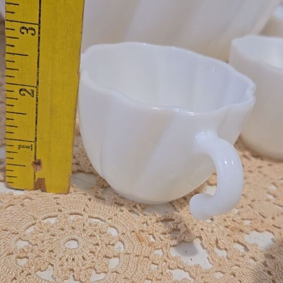 Vintage Hazel Atlas Milk Glass Alpine White Swirl Punch Bowl Set 11 Peace - Picture 6 of 8